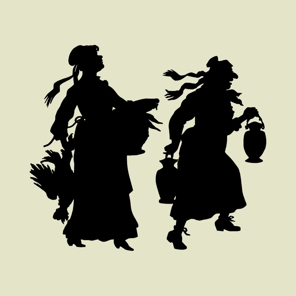 Two Women Carrying Dead Animals Silhouette Vector