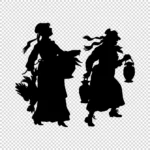 Two Women Carrying Dead Animals Silhouette Vector