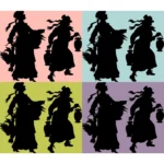 Two Women Carrying Dead Animals Silhouette Vector