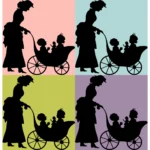 Woman and Stroller Silhouette Vector