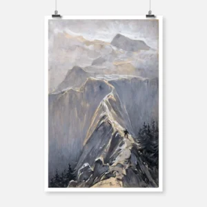 Boy Walks on a Mountain Path Poster