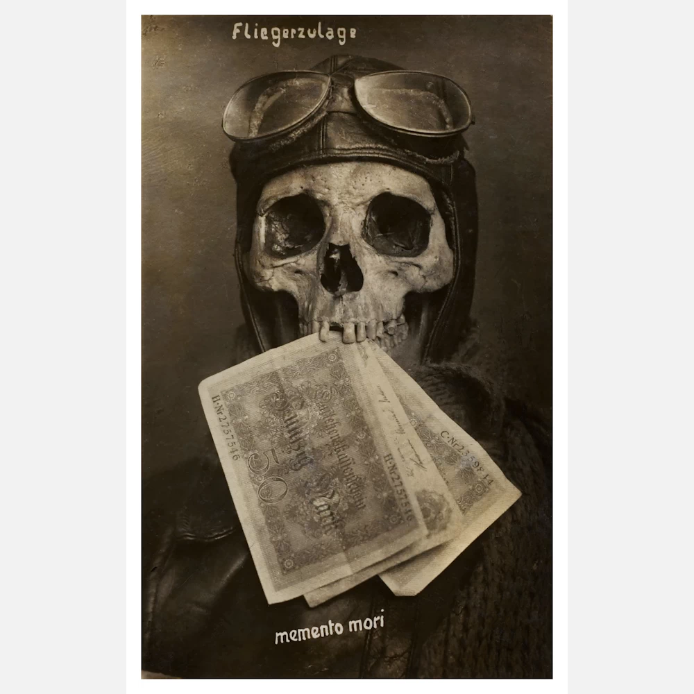 Skull with German Aviator Cap and Banknotes Poster
