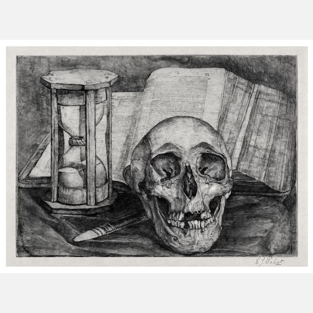 Still Life with a Skull, an Hourglass, a Book and a Knife Poster