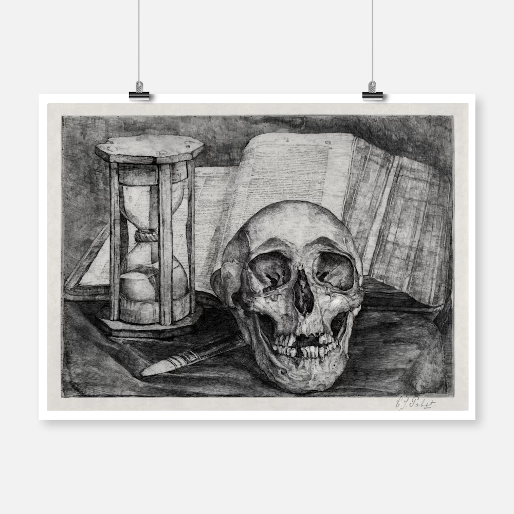 Still Life with a Skull, an Hourglass, a Book and a Knife Poster