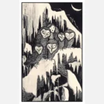 Six Barn Owls Sleeping on Snowy Branches Poster