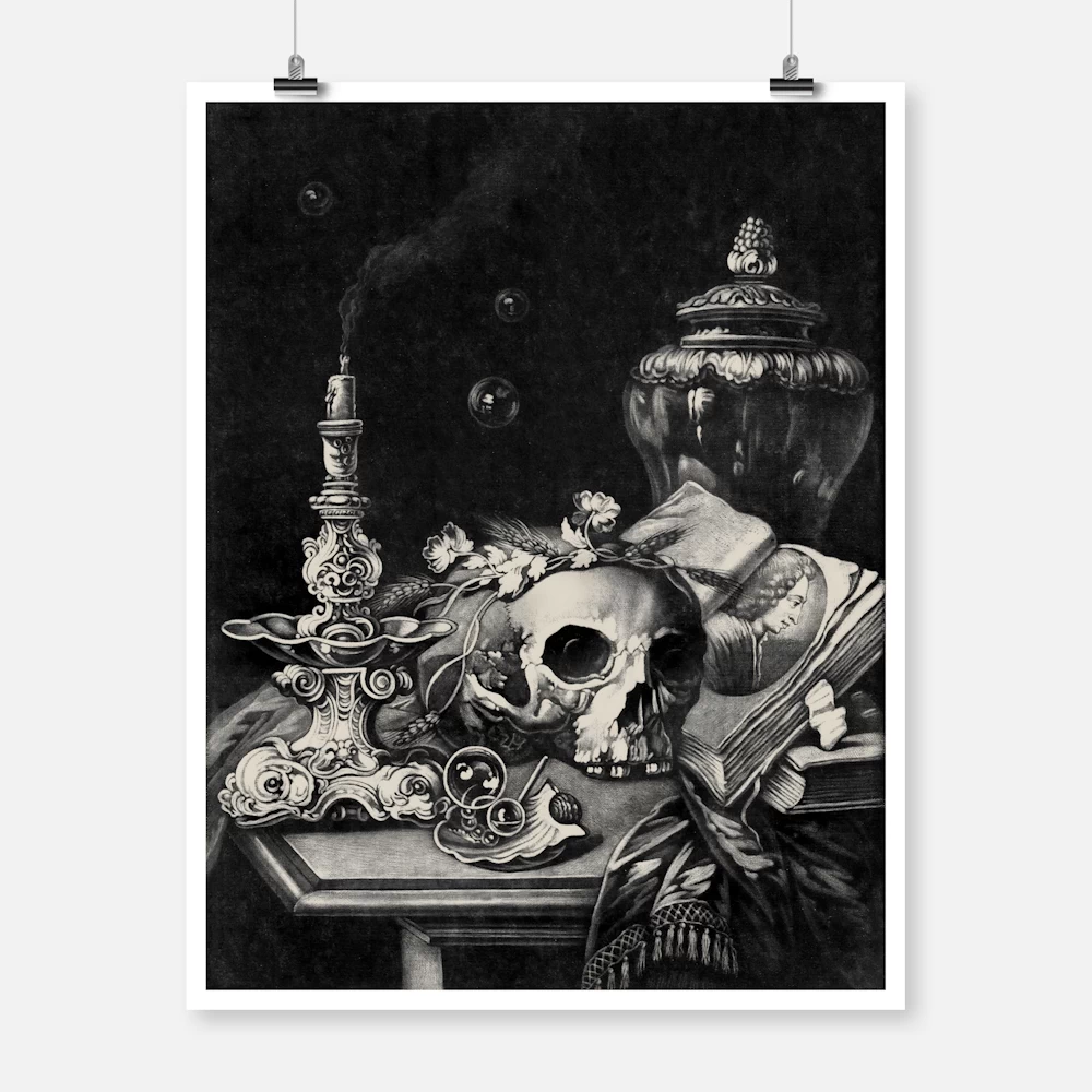 Vanitas Still Life with a Flower-Wreathed Skull Vanitas Poster