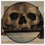 Vanitas Still Life with Skull Laurel Wreath Book and two Burning Candles