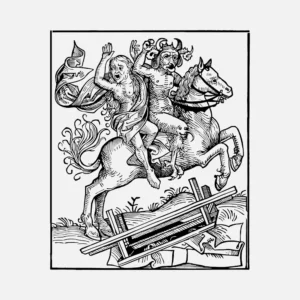 Witch of Berkeley Being Carried off by the Devil on Horseback Vector