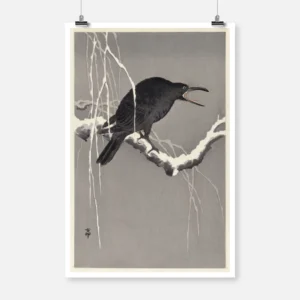 Crow on Snowy Tree Branch Poster