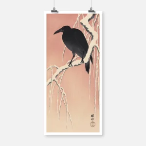 Crow on Snowy Branch Poster