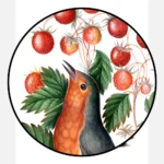 European Robin and Wild Strawberry Poster