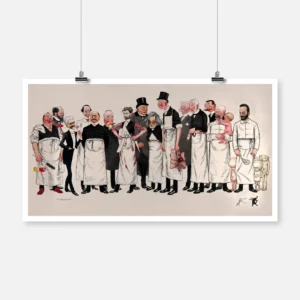 Fifteen French Doctors Wearing Aprons and Holding Various Instruments Poster