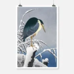 Heron on a Snowy Branch Poster