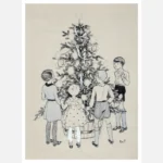 Kids with Christmas Tree Poster