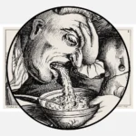 One Man Vomits Into A Bowl As His Companion Lifts His Wig Poster