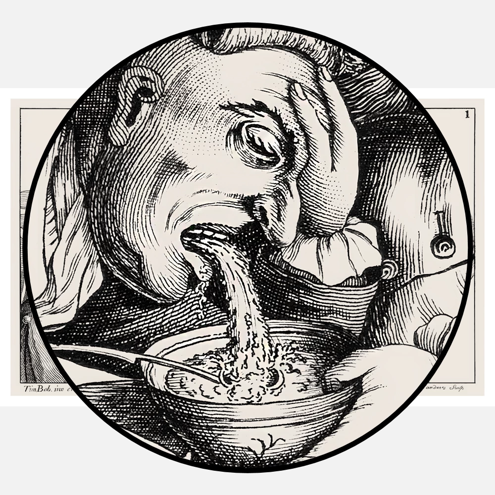 One Man Vomits Into A Bowl As His Companion Lifts His Wig Poster