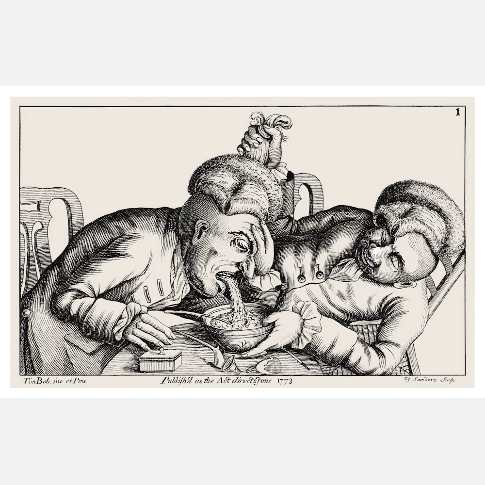One Man Vomits Into A Bowl As His Companion Lifts His Wig Poster