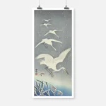 Descending Egrets in Snow Poster