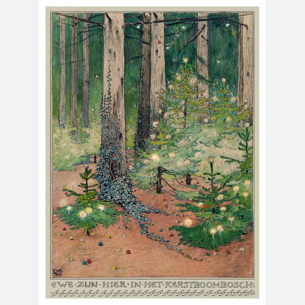 Forest with Decorated and Illuminated Christmas Trees Poster