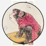 Monkey and Falling Cherry Blossom Poster