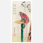 Monkey and Falling Cherry Blossom Poster