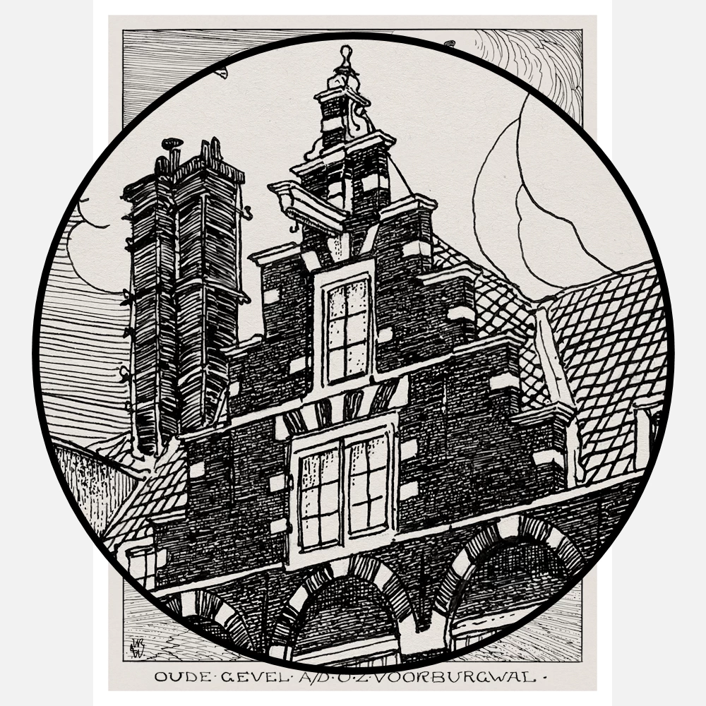 Amsterdam Old Facade of the "Oudezijds Voorburgwal" (Oude gevel aan de Oudezijds Voorburgwal) Poster