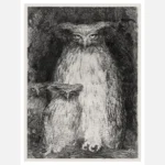 Owl with Two Owlets Sitting on a Branch Poster