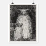 Owl with Two Owlets Sitting on a Branch Poster