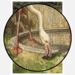 Three Flamingos Near a Basin Poster