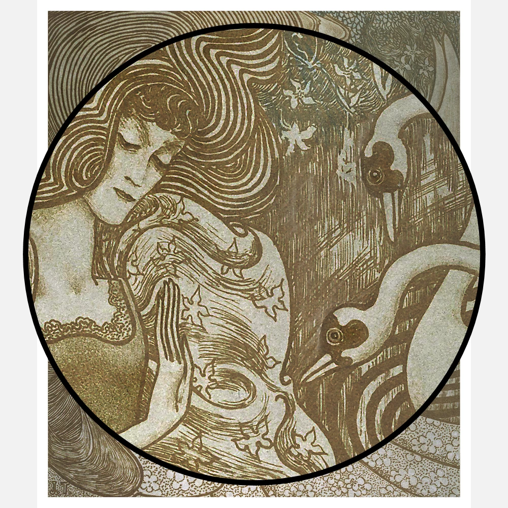 Woman with Butterfly at a Pond with Two Swans Poster