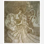 Woman with Butterfly at a Pond with Two Swans Poster