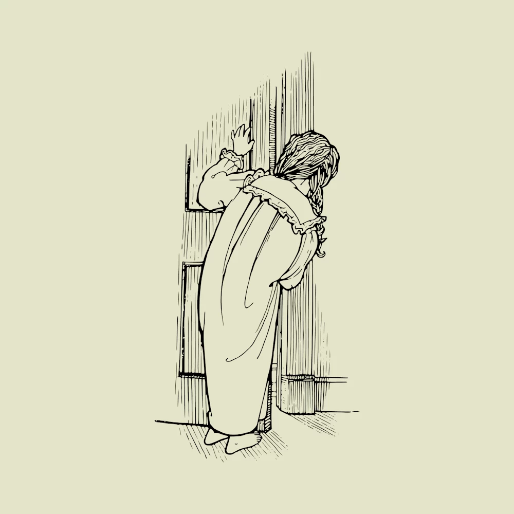 Child Peeking Through the Door Vector