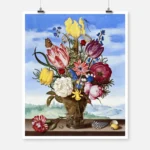 Bouquet of Flowers on a Ledge Poster