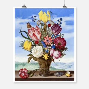 Bouquet of Flowers on a Ledge Poster