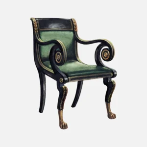 Green Ornate Armchair with Claw Feet