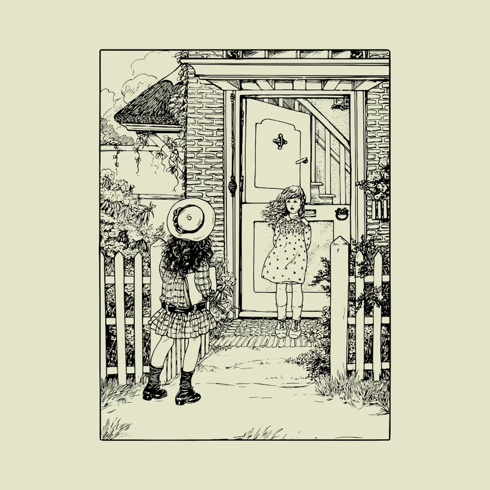 Two Girls in Front of a House Vector