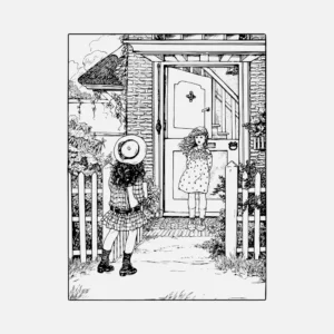 Two Girls in Front of a House Vector