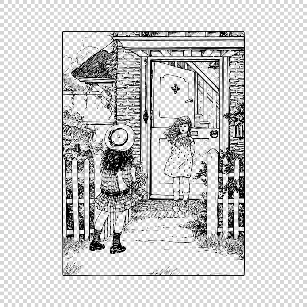 Two Girls in Front of a House Vector