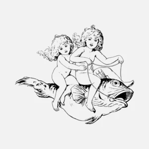 Babies Riding on a Fish Vector