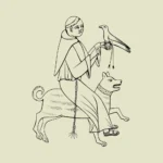 "Envy" Monk Riding Dog Holding a Bird of Prey Vector