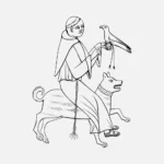 "Envy" Monk Riding Dog Holding a Bird of Prey Vector