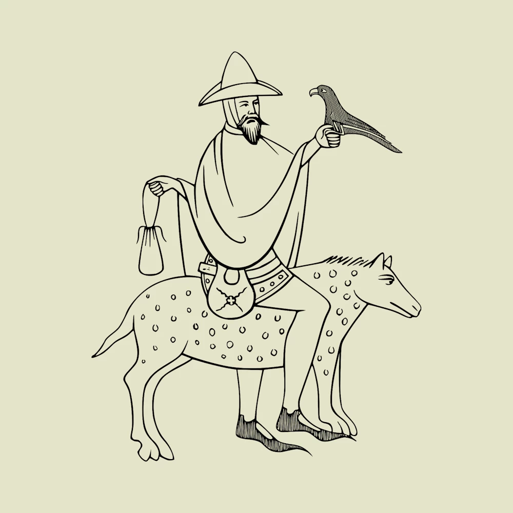 "Greed" Merhcant Riding a badger Holding a Jackdaw and a Money Bag Vector