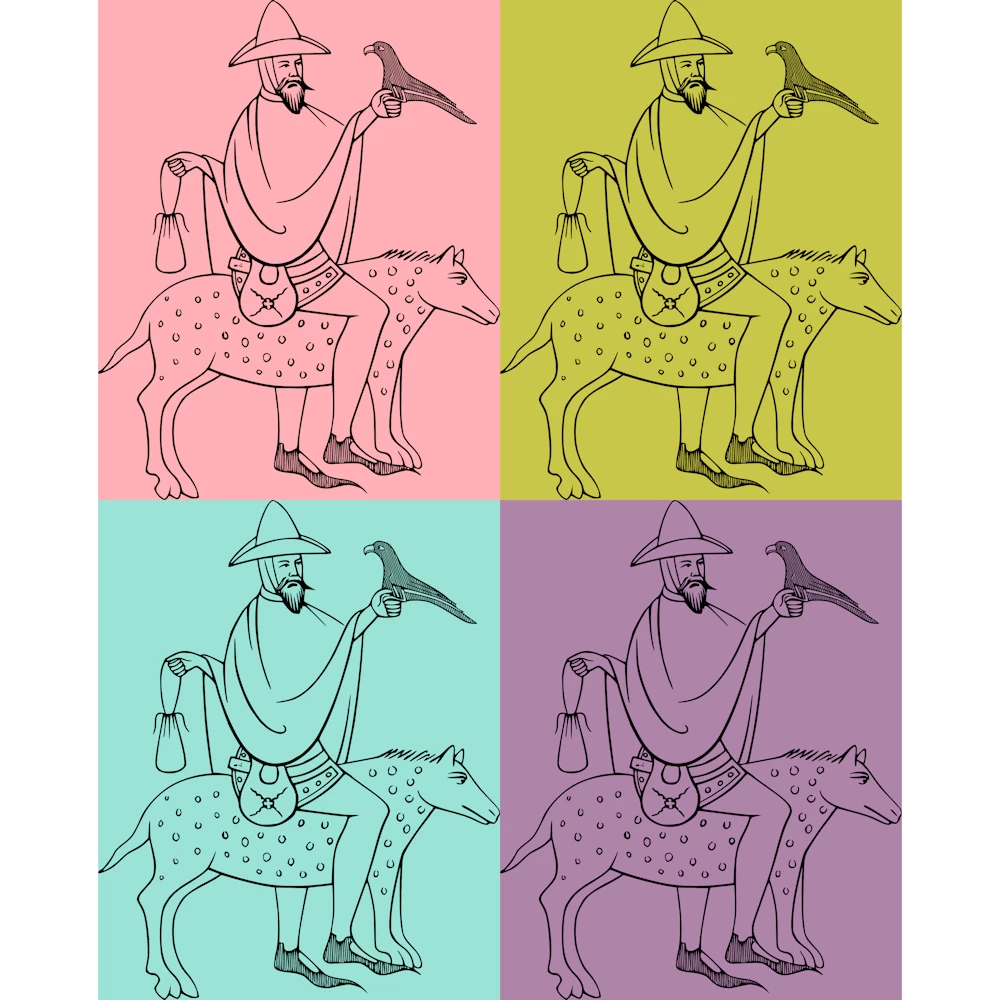 "Greed" Merhcant Riding a badger Holding a Jackdaw and a Money Bag Vector